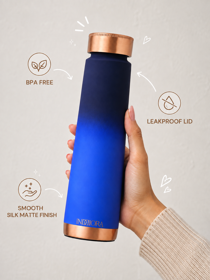 INDDIORA Pure Copper Water Bottle 950 ml Blue Silk Design