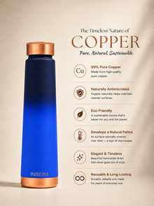 INDDIORA Pure Copper Water Bottle 950 ml Blue Silk Design