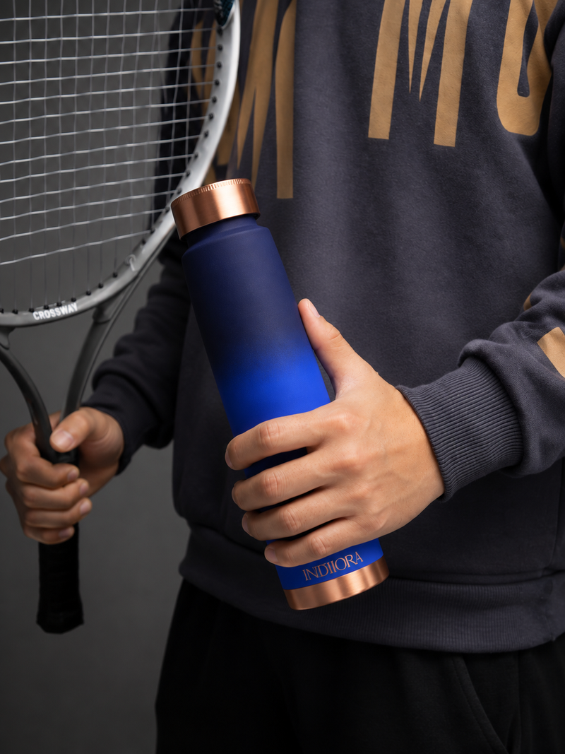 INDDIORA Pure Copper Water Bottle 950 ml Blue Silk Design