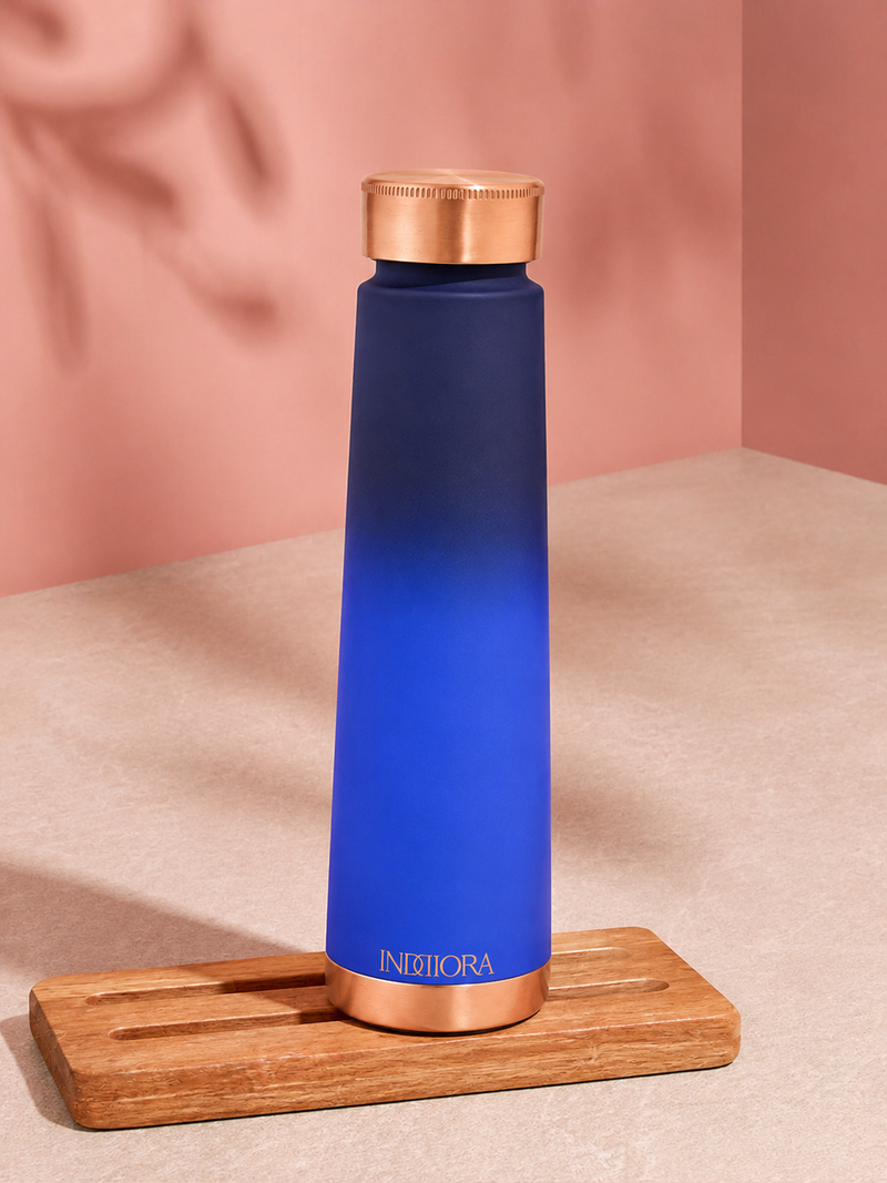 INDDIORA Pure Copper Water Bottle 950 ml Blue Silk Design