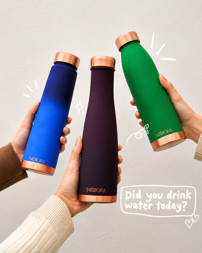 Pure Copper Water Bottle Combo of 3, Silk Finish, Red Green Blue