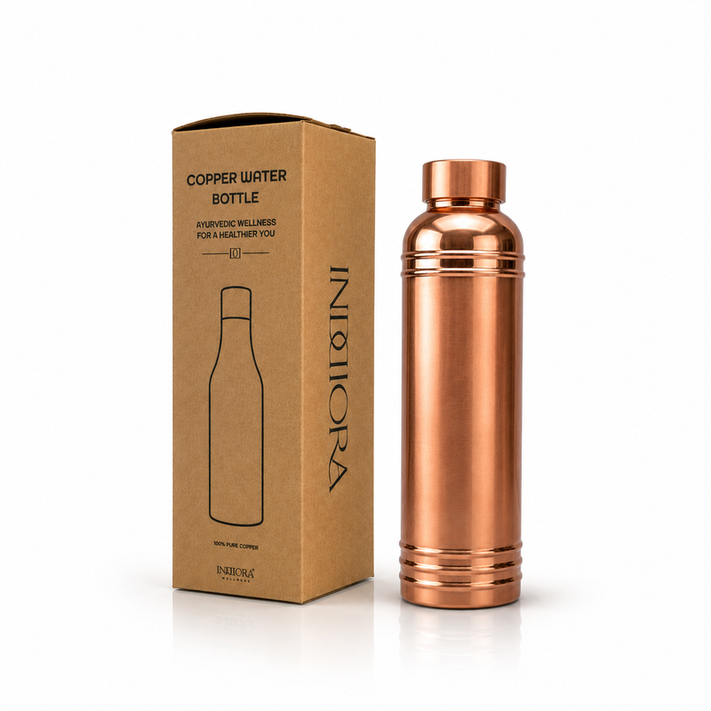 INDDIORA Pure Copper Water Bottle 1 Litre | 100% Pure Copper Drinking Bottle | Leak Proof | BPA Free | Premium Round Shoulder Design | Copper Bottle for Home, Office, Gym & Travel