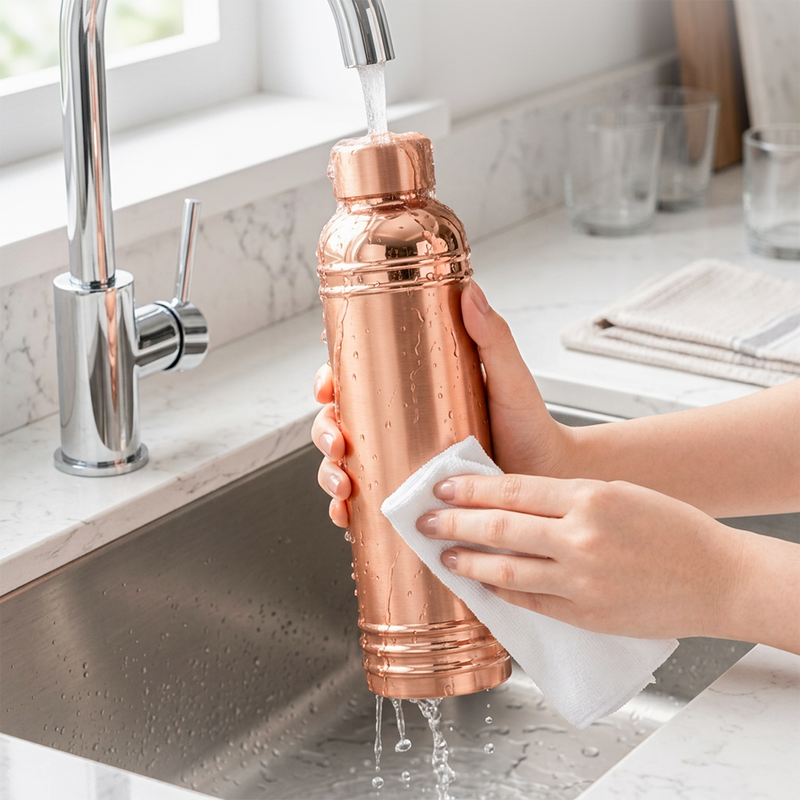 INDDIORA Pure Copper Water Bottle 1 Litre | 100% Pure Copper Drinking Bottle | Leak Proof | BPA Free | Premium Round Shoulder Design | Copper Bottle for Home, Office, Gym & Travel