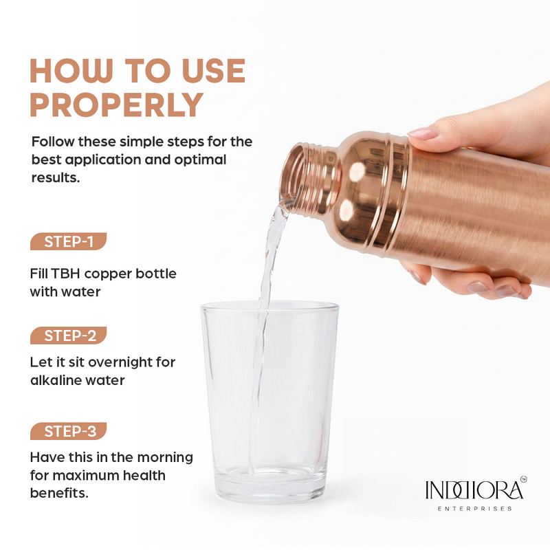 INDDIORA Pure Copper Water Bottle 1 Litre | 100% Pure Copper Drinking Bottle | Leak Proof | BPA Free | Premium Round Shoulder Design | Copper Bottle for Home, Office, Gym & Travel
