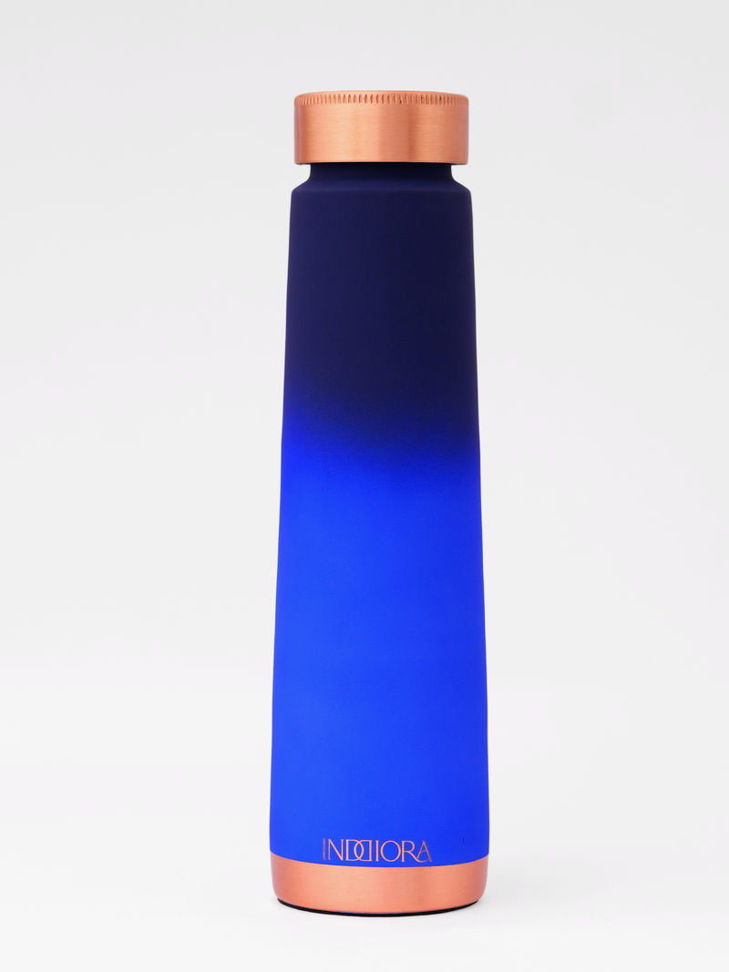 INDDIORA Pure Copper Water Bottle 950 ml Blue Silk Design