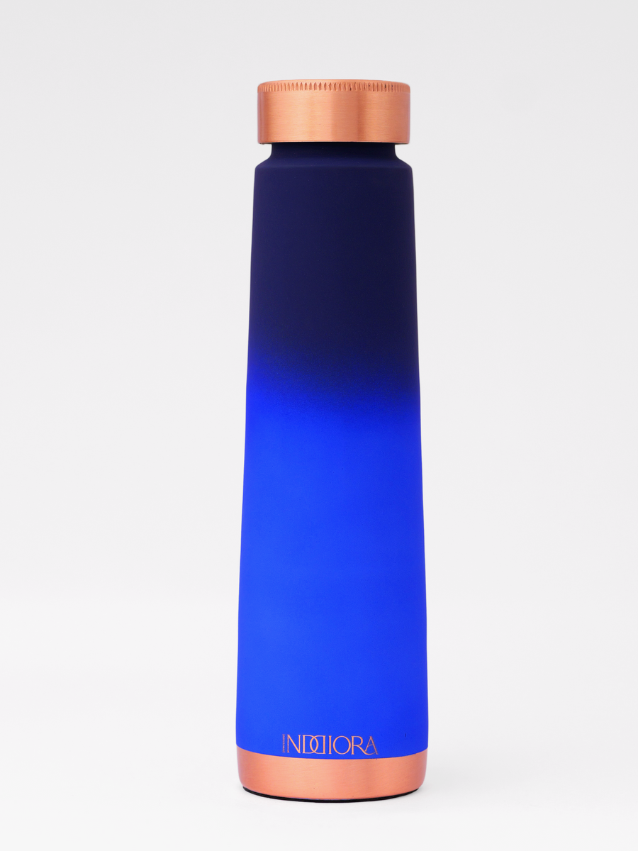 INDDIORA Pure Copper Water Bottle 950 ml Blue Silk Design
