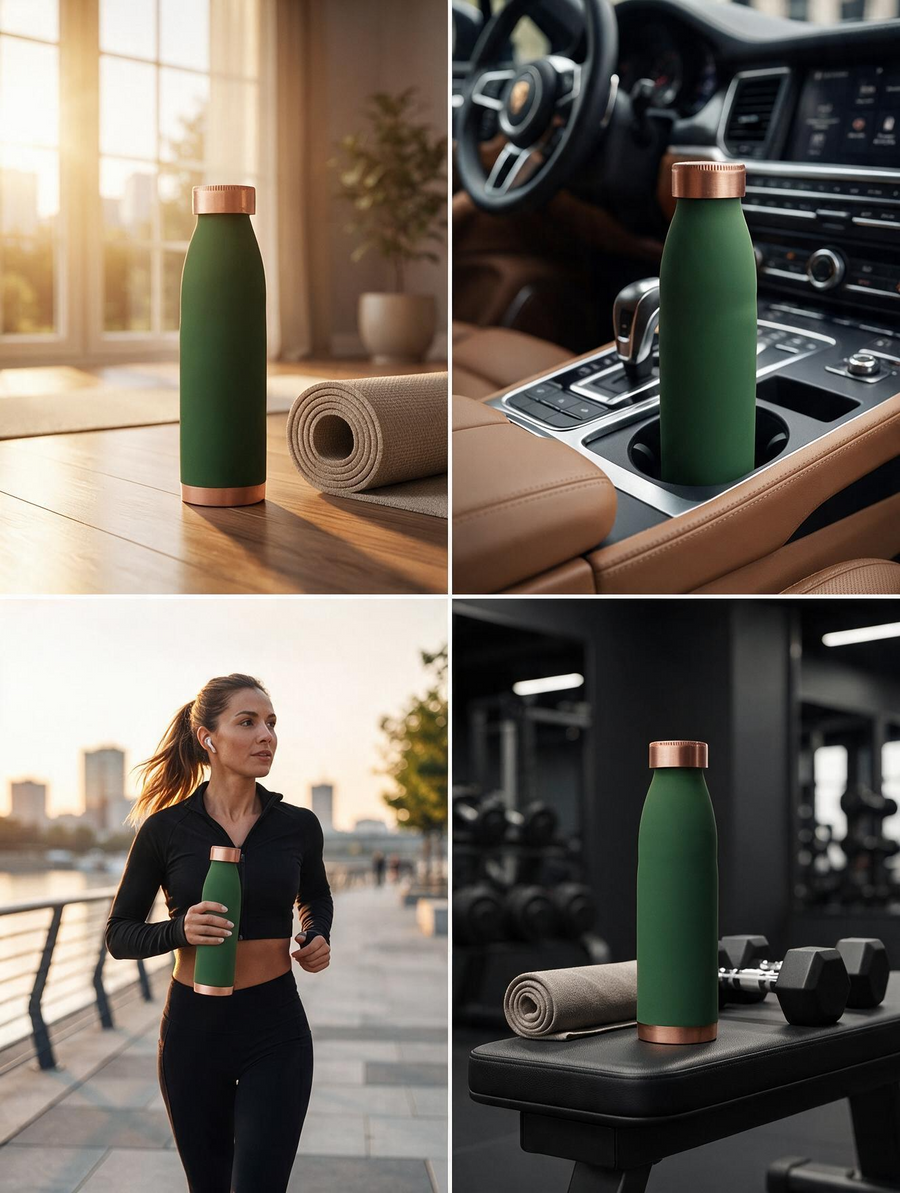 Pure Copper Water Bottle | Silk Matte Finish | for Home, Office, Gym & Travel