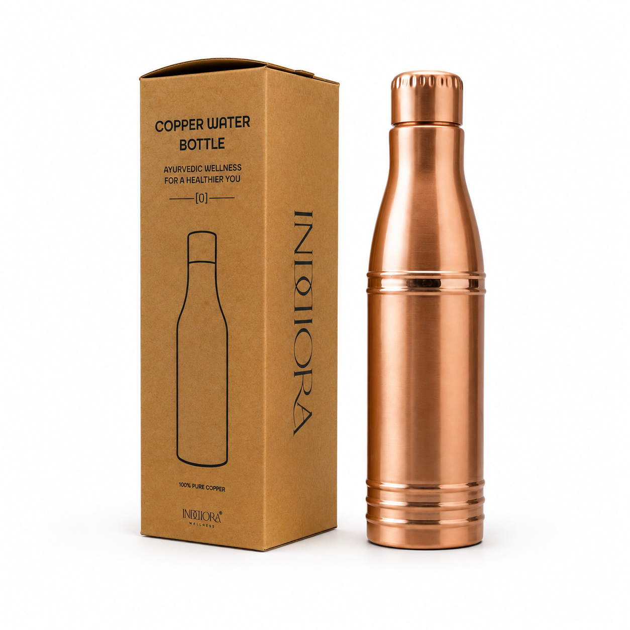 INDDIORA Pure Copper Water Bottle 1 Litre | 100% Pure Copper Drinking Bottle | Leak Proof | BPA Free | Premium Ring Design | Reusable Water Bottle for Home, Office & Travel