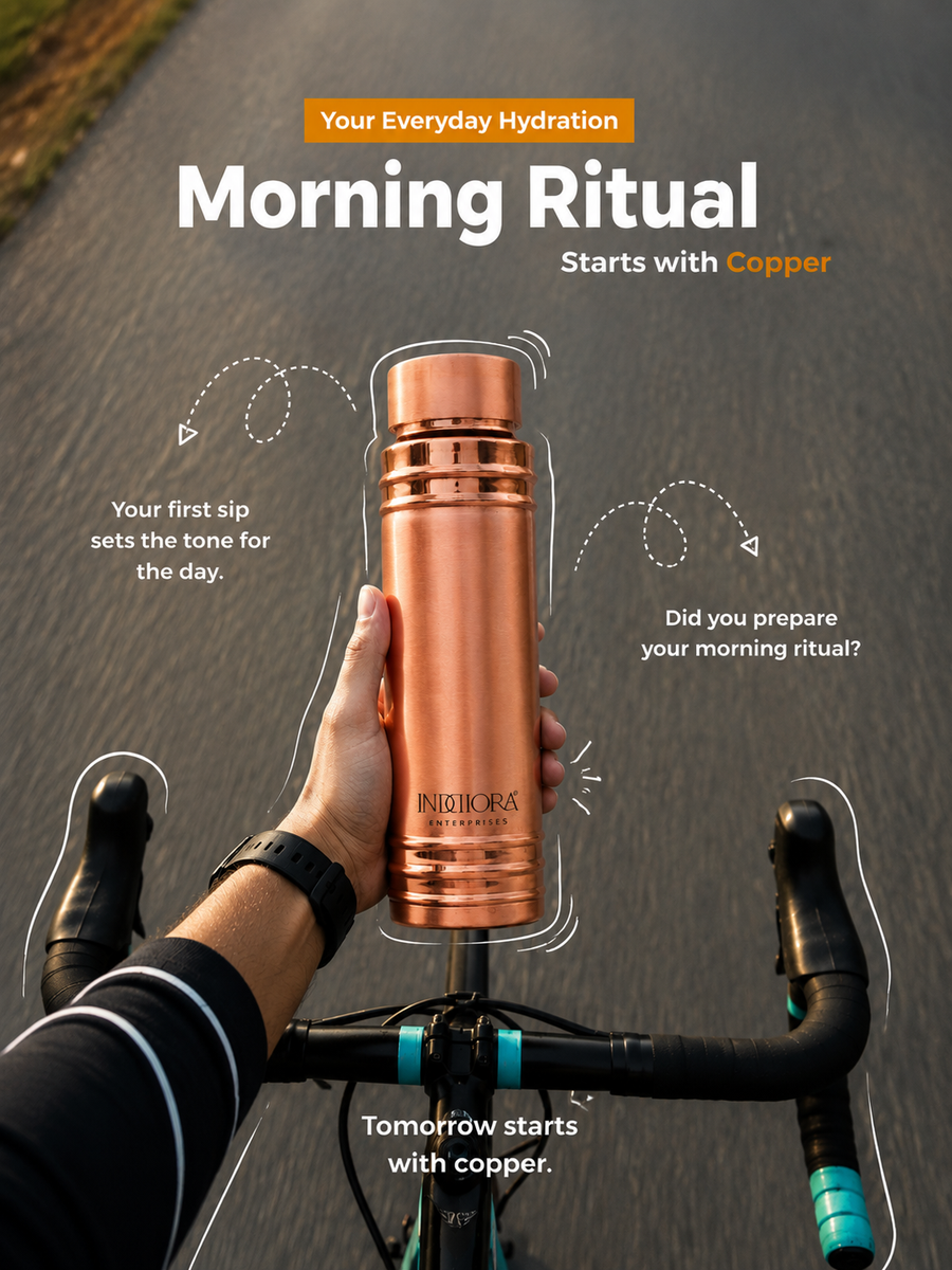 Inddiora Pure Copper Water Bottle 500 ml Ring Design 500 ml Copper Bottle