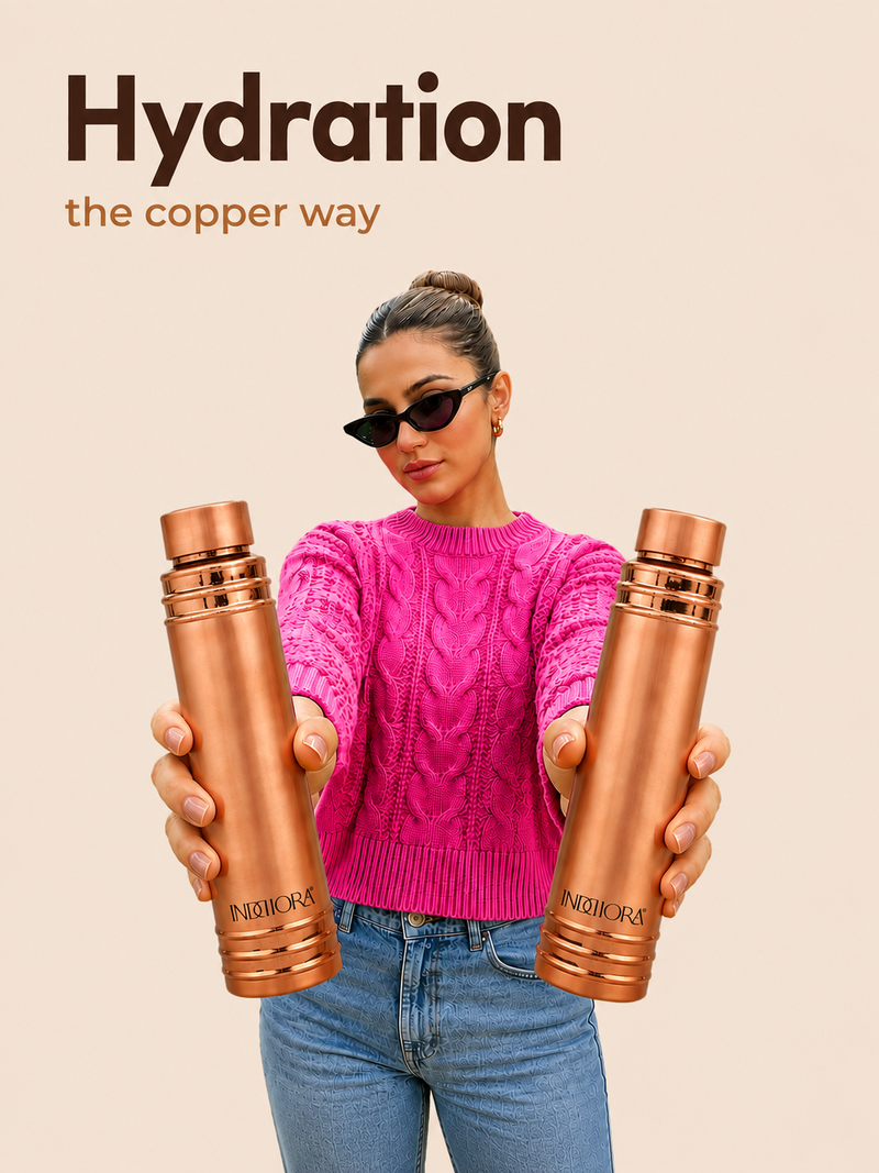 Inddiora Pure Copper Water Bottle 750 ml Royal Ring Design 750 ml Copper Bottle