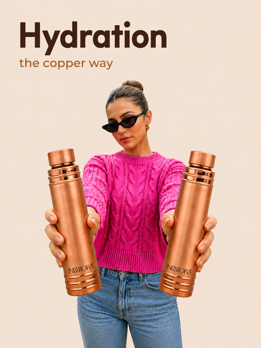 Inddiora Pure Copper Water Bottle 750 ml Royal Ring Design 750 ml Copper Bottle