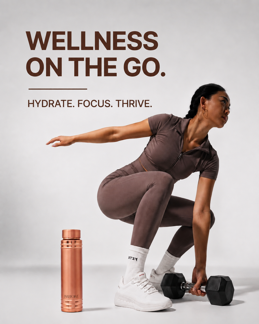 Inddiora Pure Copper Water Bottle 750 ml Royal Ring Design 750 ml Copper Bottle