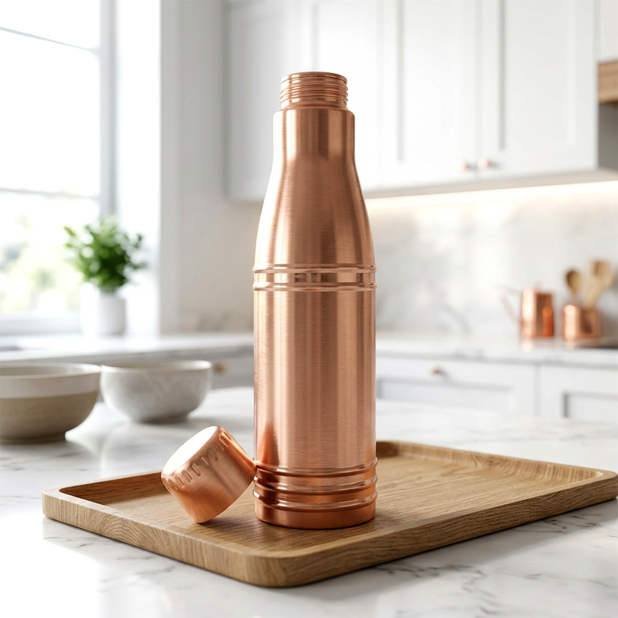 INDDIORA Pure Copper Water Bottle 1 Litre | 100% Pure Copper Drinking Bottle | Leak Proof | BPA Free | Premium Ring Design | Reusable Water Bottle for Home, Office & Travel