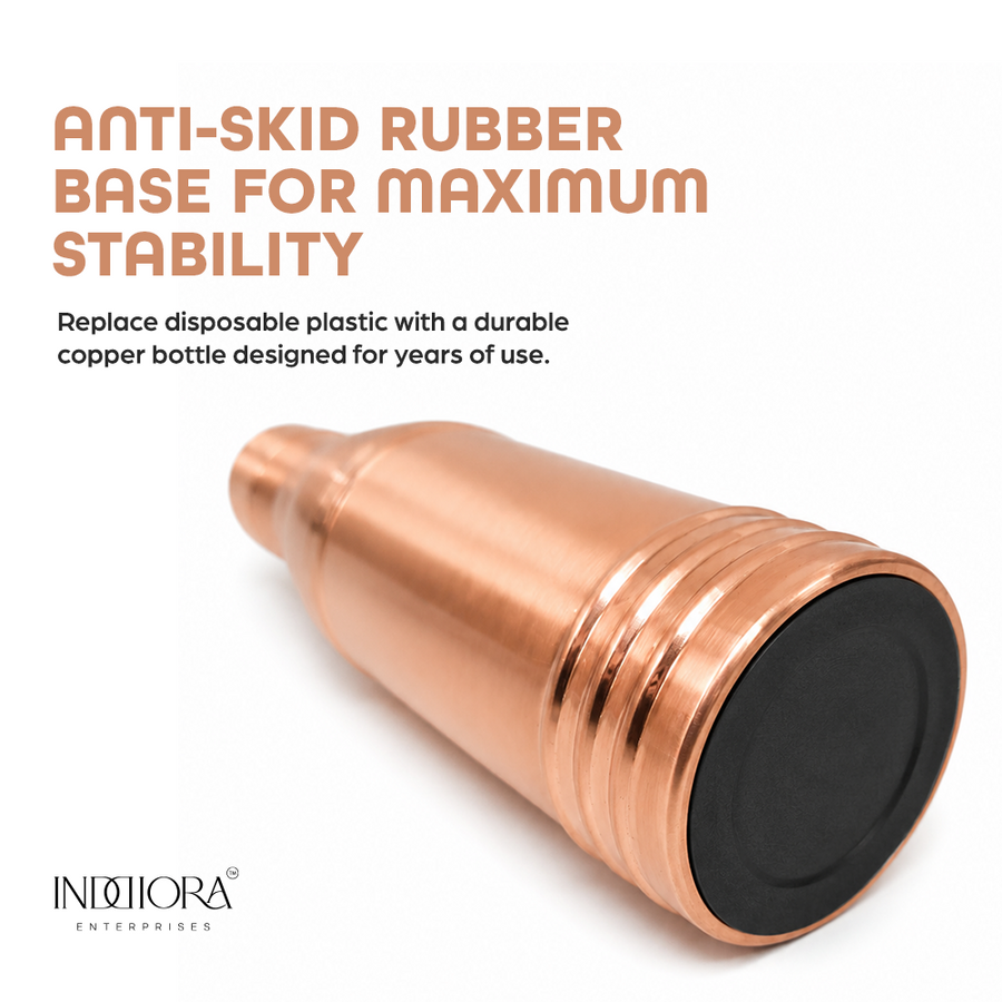 INDDIORA Pure Copper Water Bottle 1 Litre | 100% Pure Copper Drinking Bottle | Leak Proof | BPA Free | Premium Ring Design | Reusable Water Bottle for Home, Office & Travel