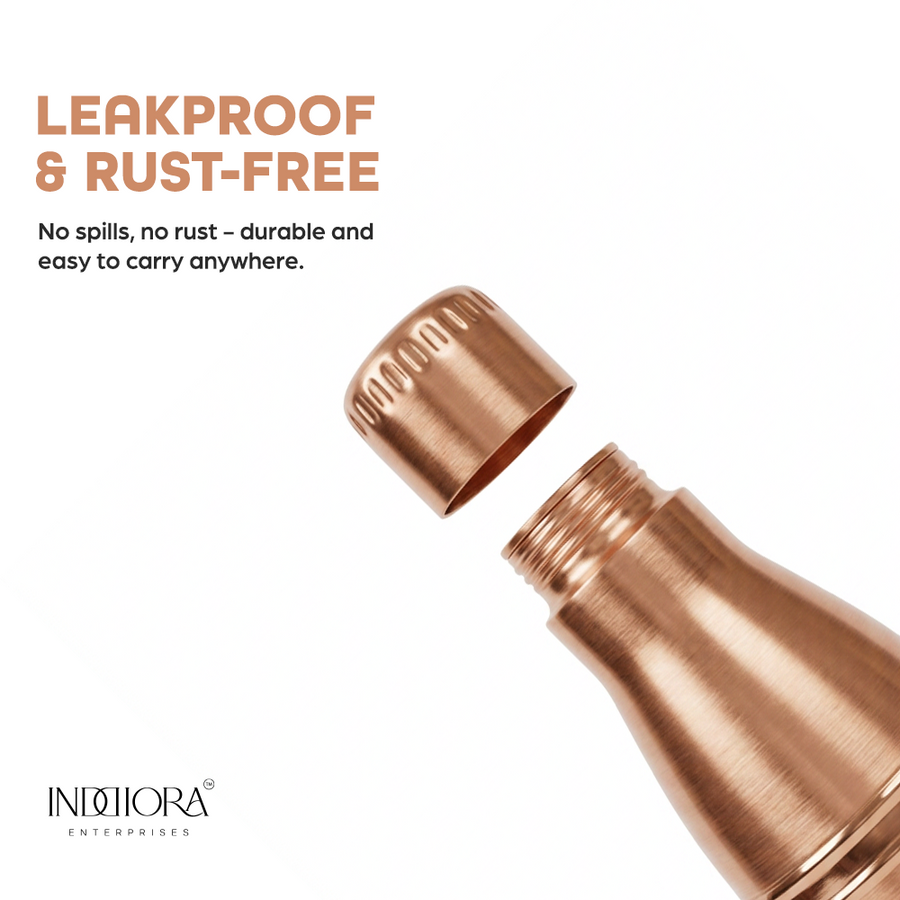 INDDIORA Pure Copper Water Bottle 1 Litre | 100% Pure Copper Drinking Bottle | Leak Proof | BPA Free | Premium Ring Design | Reusable Water Bottle for Home, Office & Travel