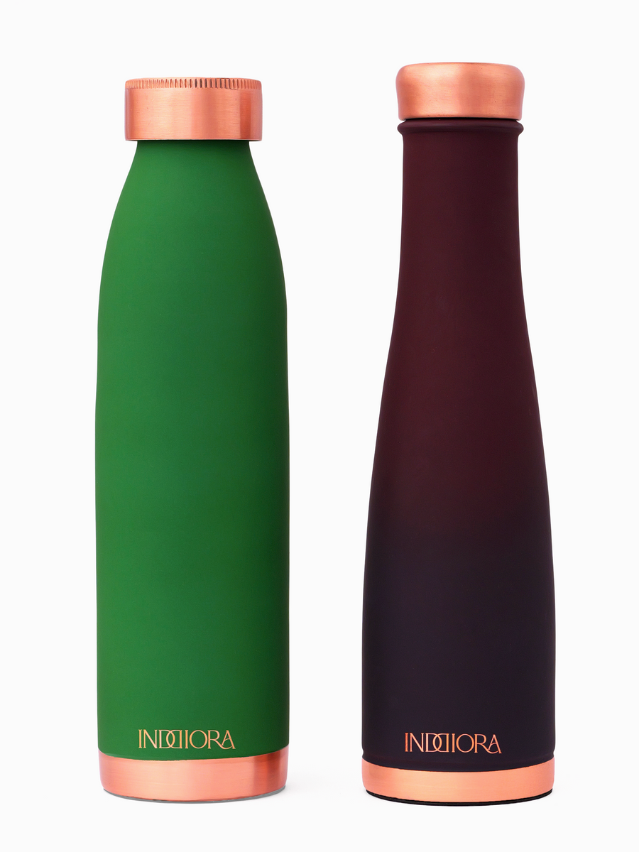 Pure Copper Water Bottle Combo of 3, Silk Finish, Red Green Blue