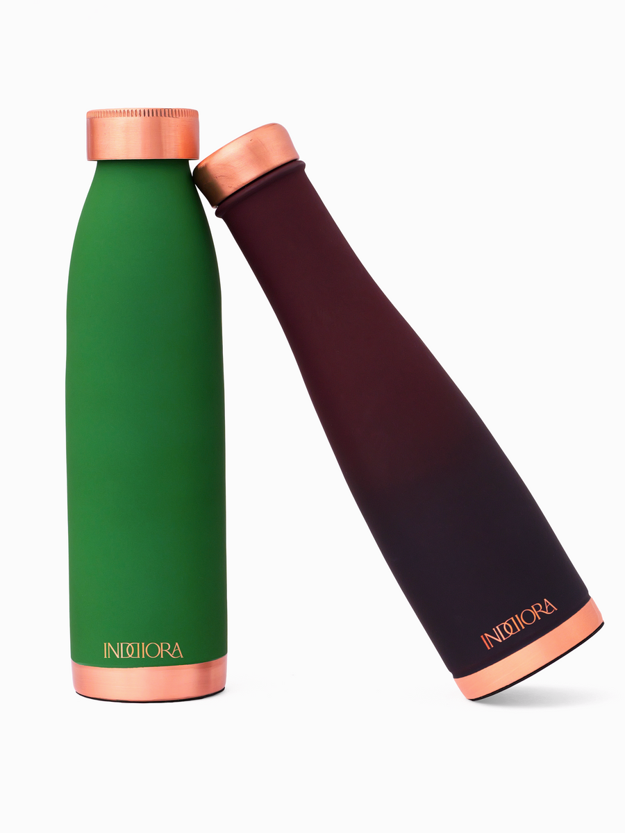 Pure Copper Water Bottle Combo of 3, Silk Finish, Red Green Blue