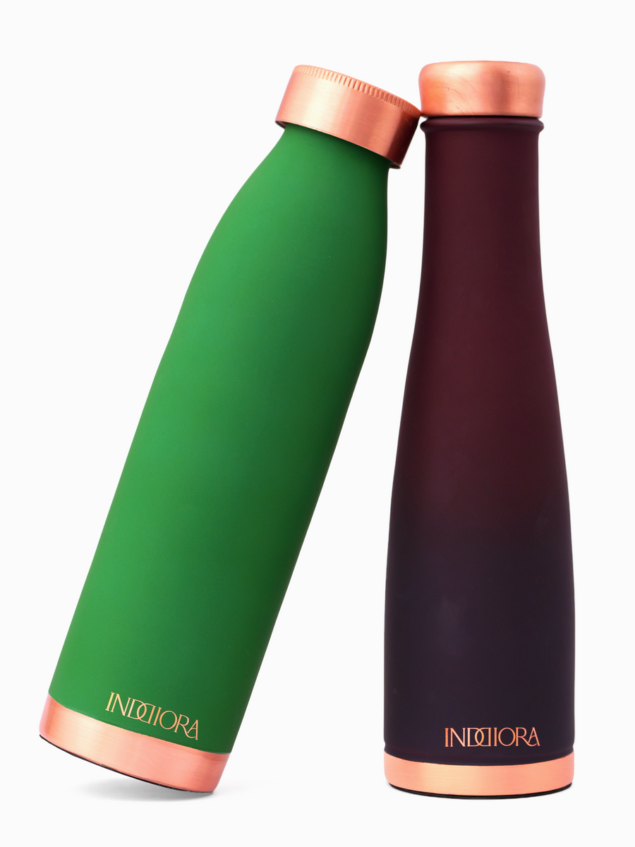 Pure Copper Water Bottle Combo of 3, Silk Finish, Red Green Blue