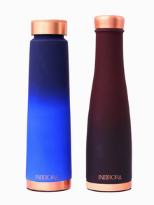 Pure Copper Water Bottle Combo of 3, Silk Finish, Red Green Blue
