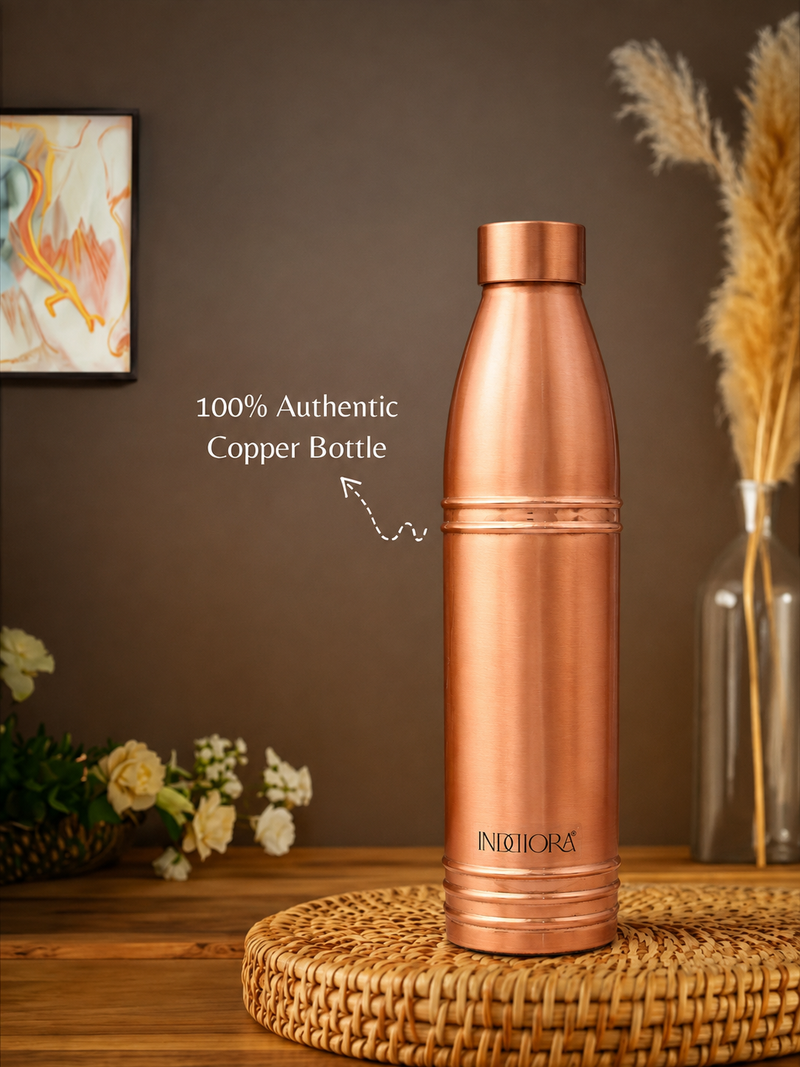INDDIORA Pure Copper Water Bottle 1 Litre Champagne Design