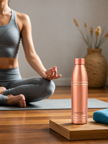 INDDIORA Pure Copper Water Bottle 1 Litre Champagne Design