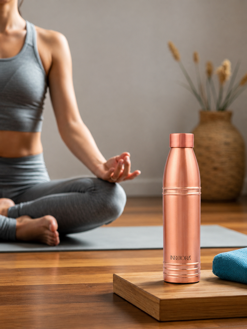 INDDIORA Pure Copper Water Bottle 1 Litre Champagne Design